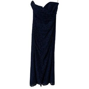 David's Bridal Navy Lace Strapless Sweetheart Gown Formal Bridesmaid Size 2
